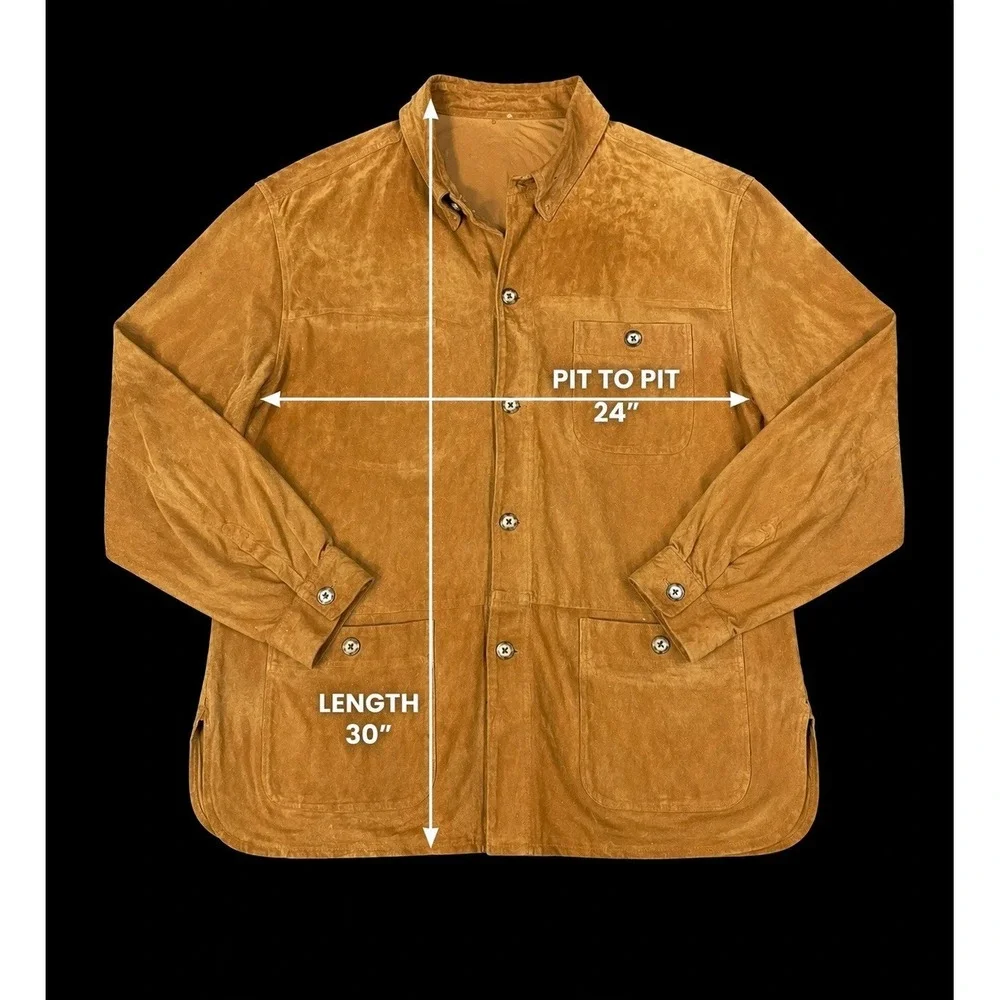 VTG Dustin Sport‎ Suede Shirt Shacket Mens L Western Patch Pockets Ranch Layer